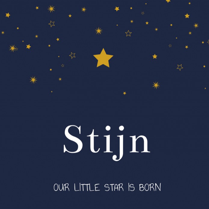 Geboortekaartje blauw met gouden sterren Stijn - goudfolie optioneel
