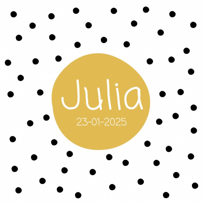 Geboortekaartje stippen geel vrolijk Julia