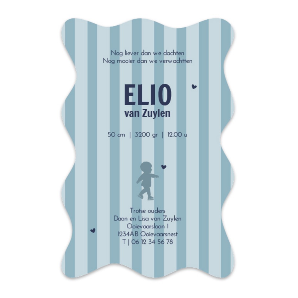 Achterkant van geboortekaartje Elio