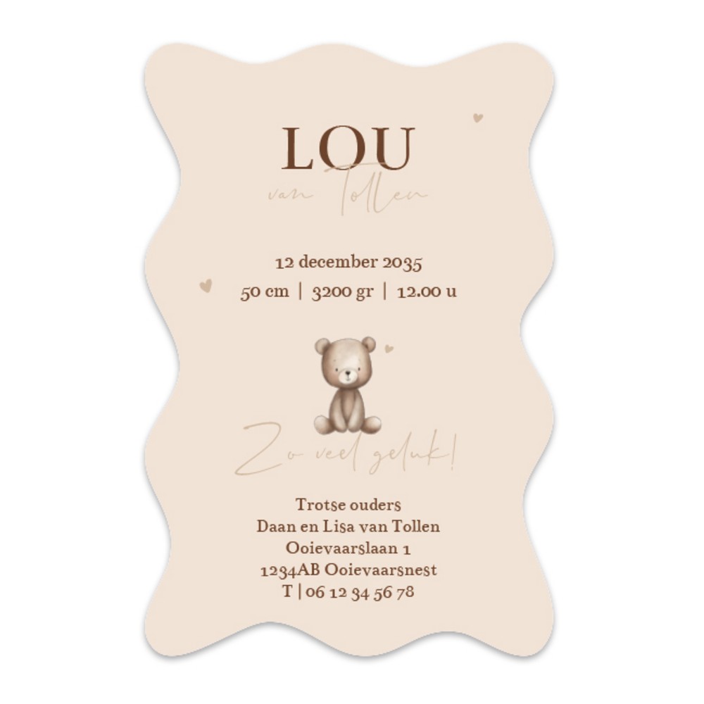 Achterkant van geboortekaartje Lou