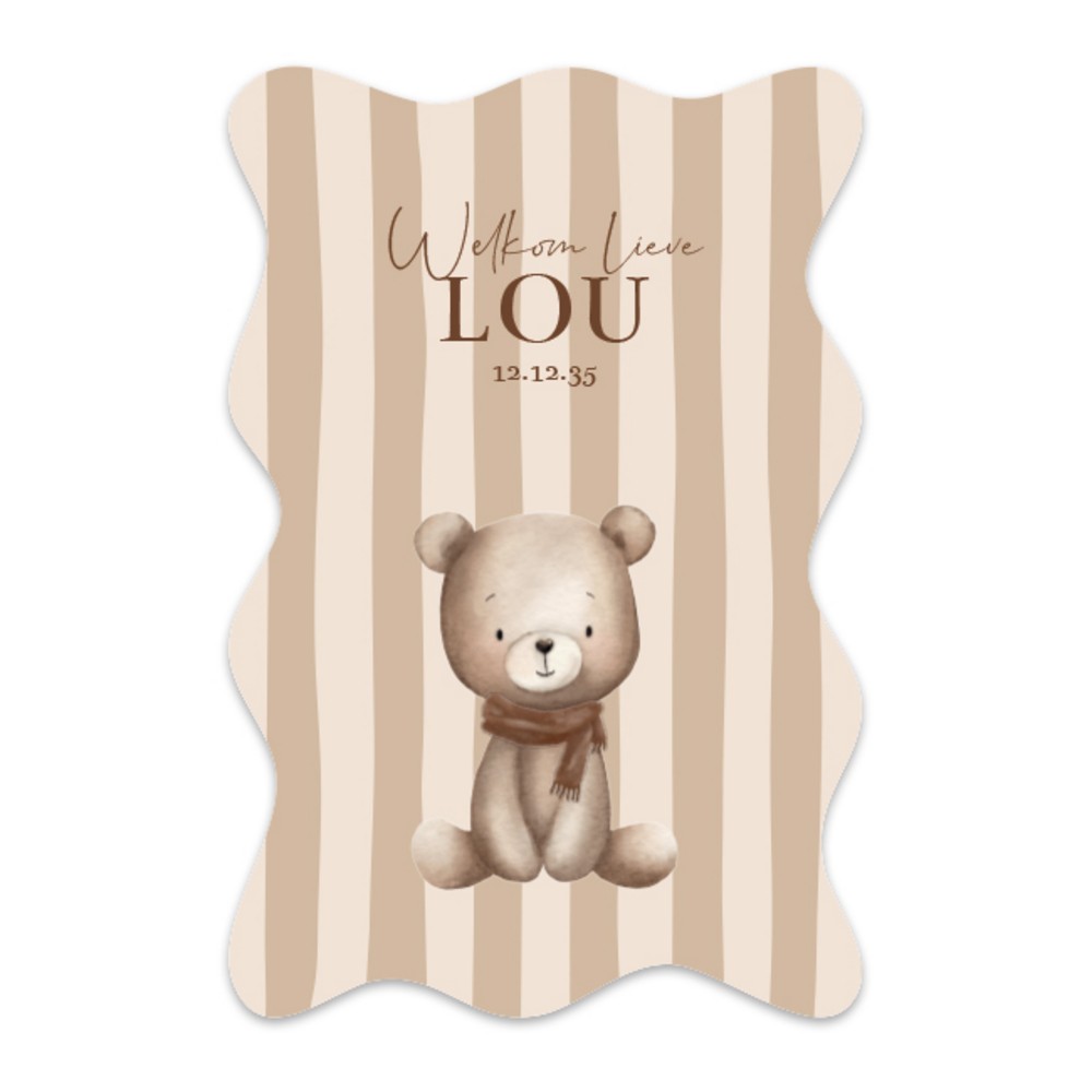 Geboortekaartje neutraal strepen teddybeer Lou