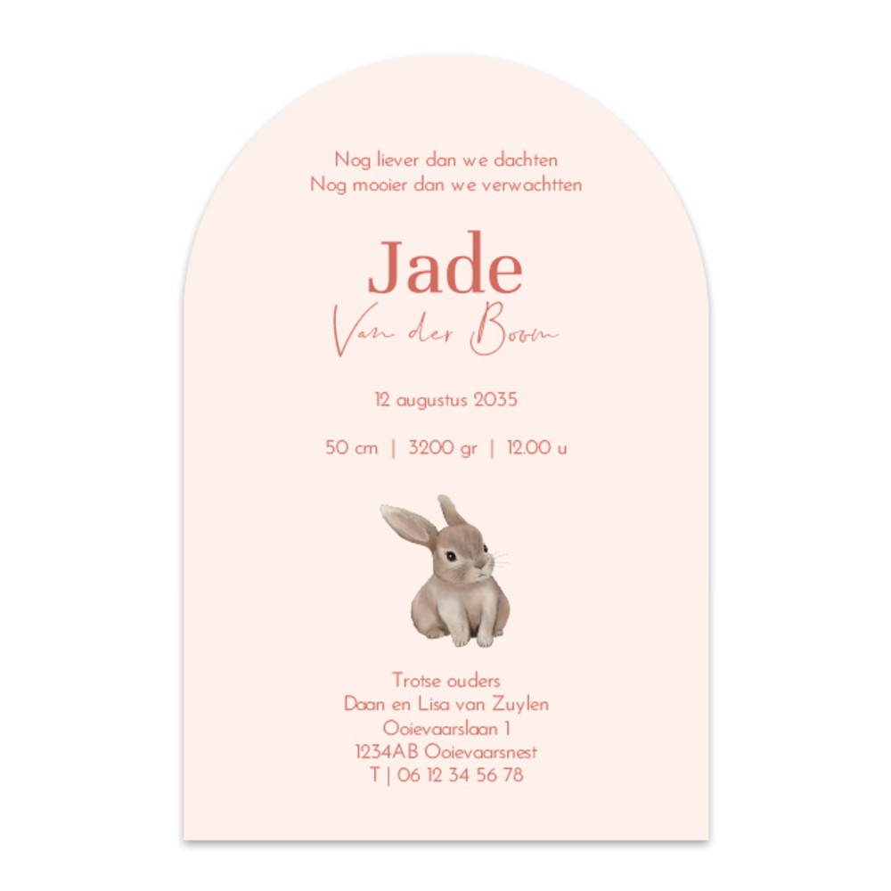 Achterkant van geboortekaartje Jade