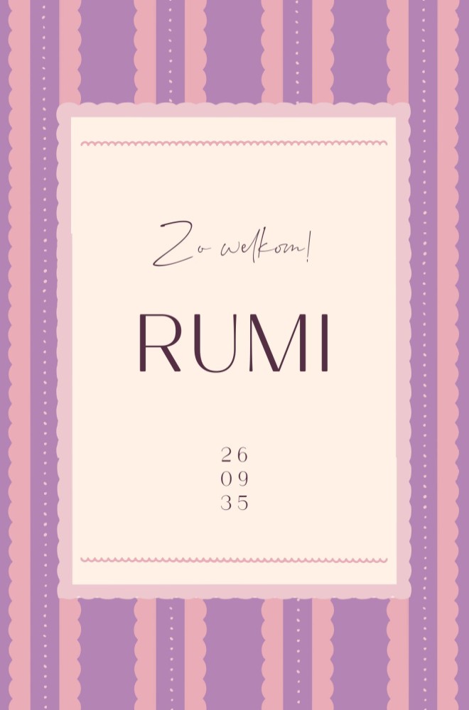 Voorkant geboortekaartje Rumi