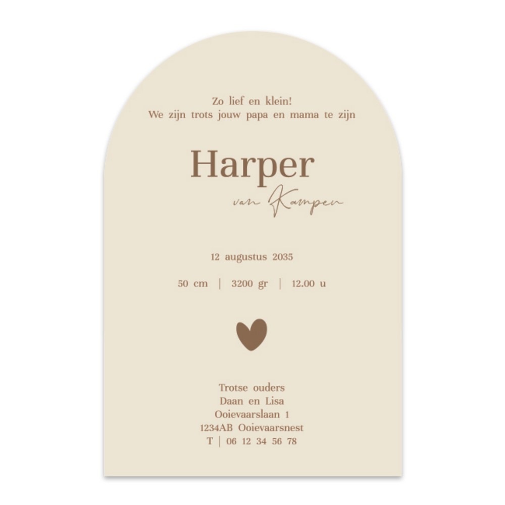 Achterkant van geboortekaartje Harper