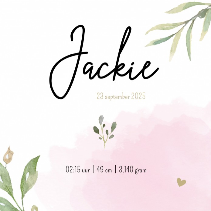Geboortekaartje meisje aquarel takjes Jackie