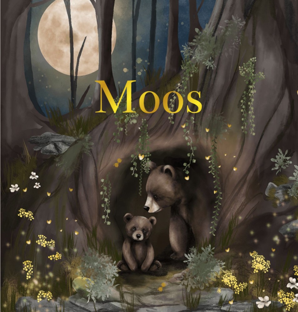 Geboortekaartje neutraal beren in bos Moos