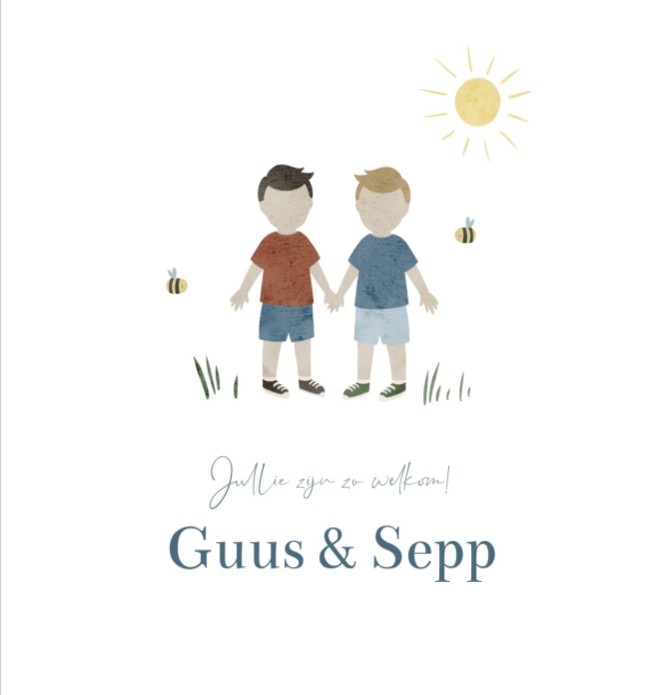 Geboortekaartje tweeling jongens minimalistisch Guus en Sepp