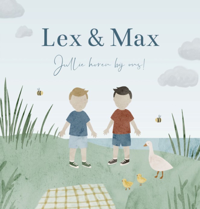 Geboortekaartje tweeling jongens Lex en Max