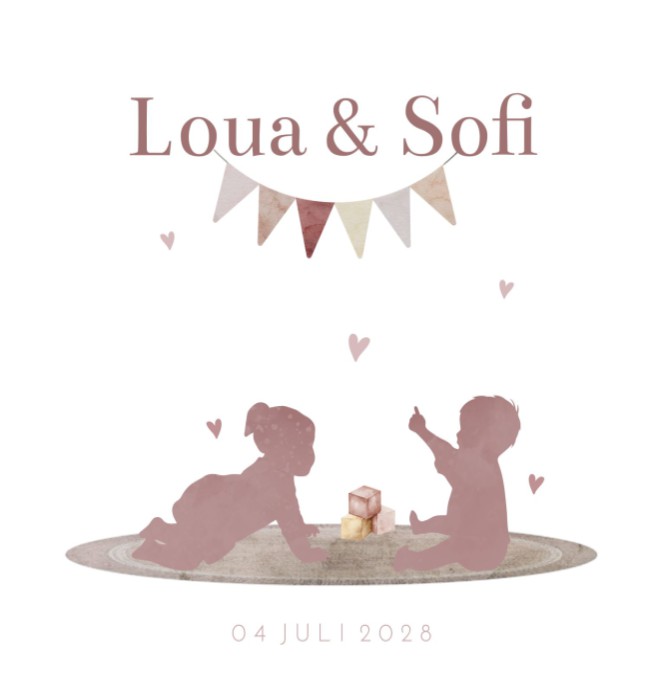Geboortekaartje tweeling meisjes Loua en Sofi