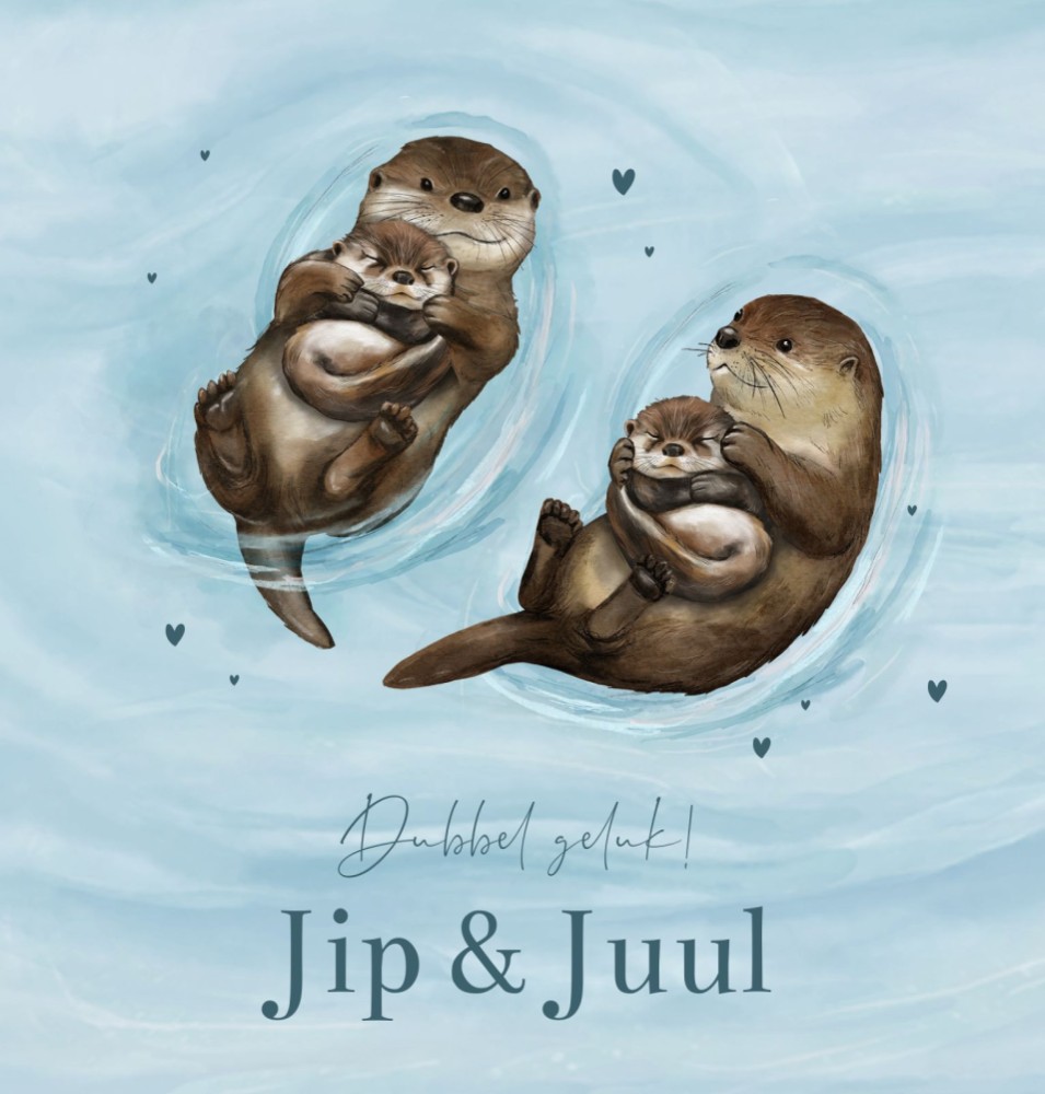 Geboortekaartje tweeling otters Jip en Juul