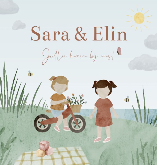 Geboortekaartje tweeling meisjes Sara en Elin