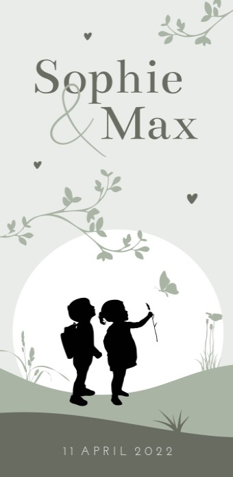 Geboortekaartje tweeling silhouet Sophie & Max