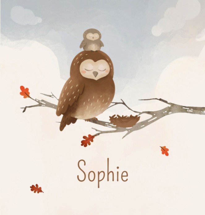 Geboortekaartje neutraal uil Sophie
