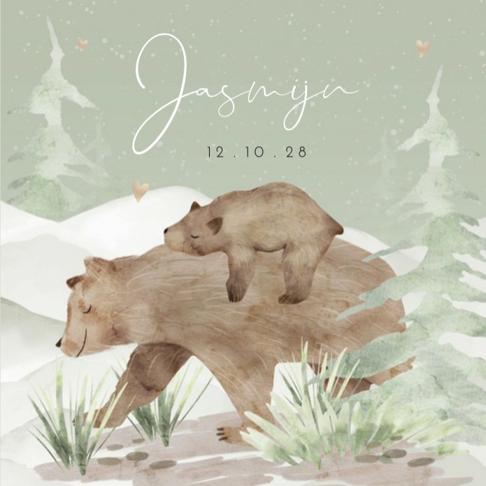 Geboortekaartje unisex bos beer Jasmijn