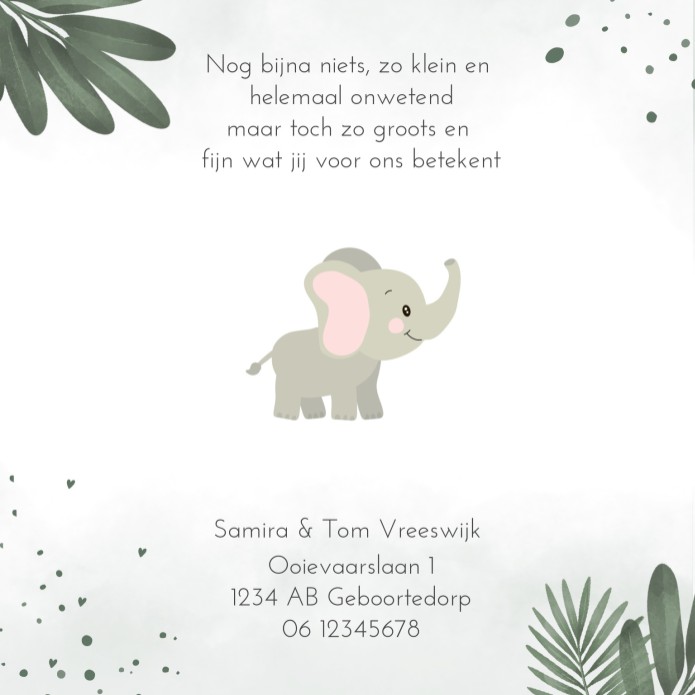 Geboortekaartje olifant groene watercolor Sammie