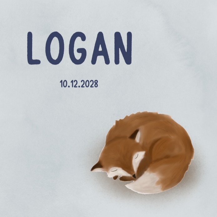 Geboortekaartje zoon vos blauw Logan voor