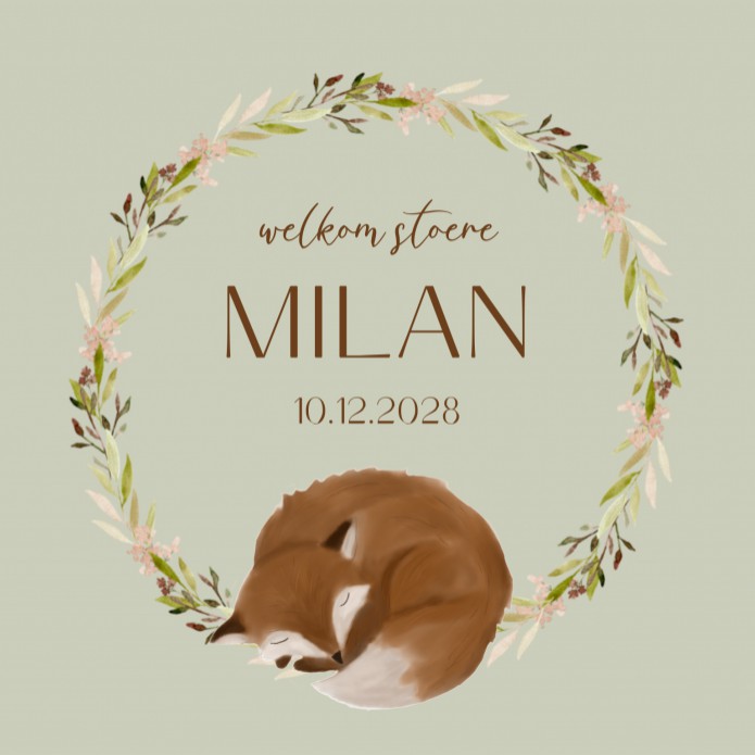 Geboortekaartje jongen vos krans Milan