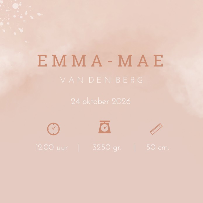 Geboortekaartje meisje warm roze aquarel met goudlook Emma binnen