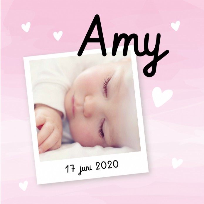 Geboortekaartje meisje watercolour foto Amy