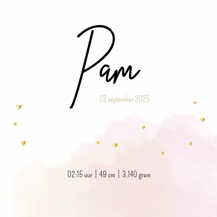Geboortekaartje roze aquarel Pam