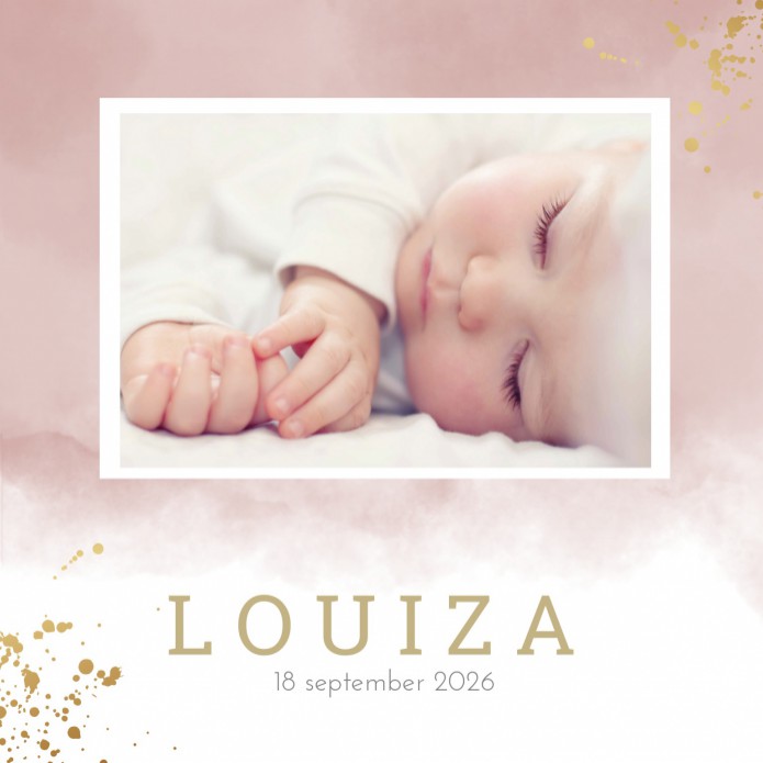 Geboortekaartje meisje goudlook spetters foto Louiza voor