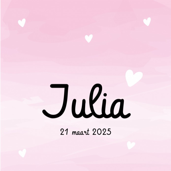 Geboortekaartje meisje watercolour roze Julia