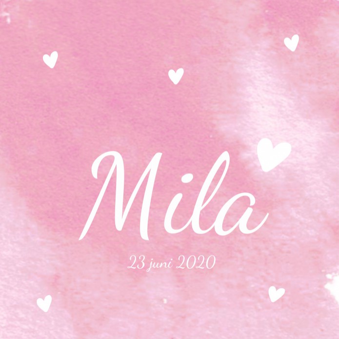 Geboortekaartje watercolour hartjes roze Mila