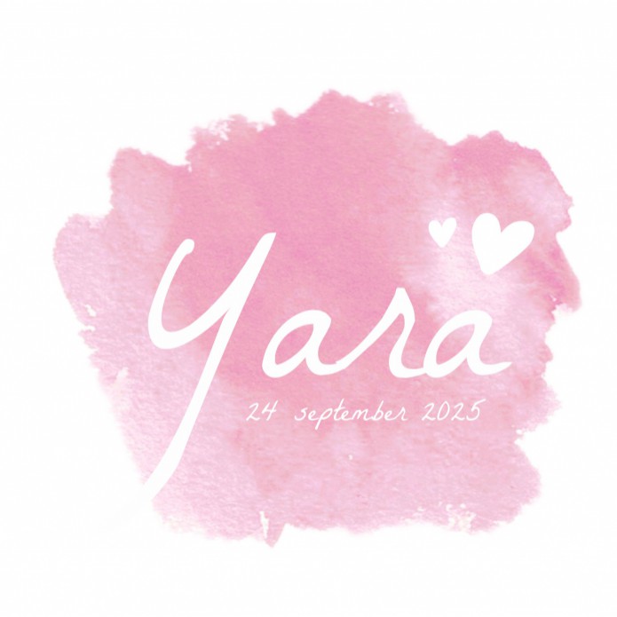 Geboortekaartje meisje watercolour roze hartje Yara