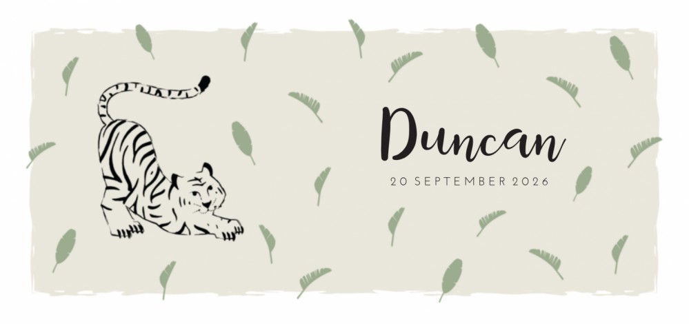 Geboortekaartje wilde dieren tijger Duncan