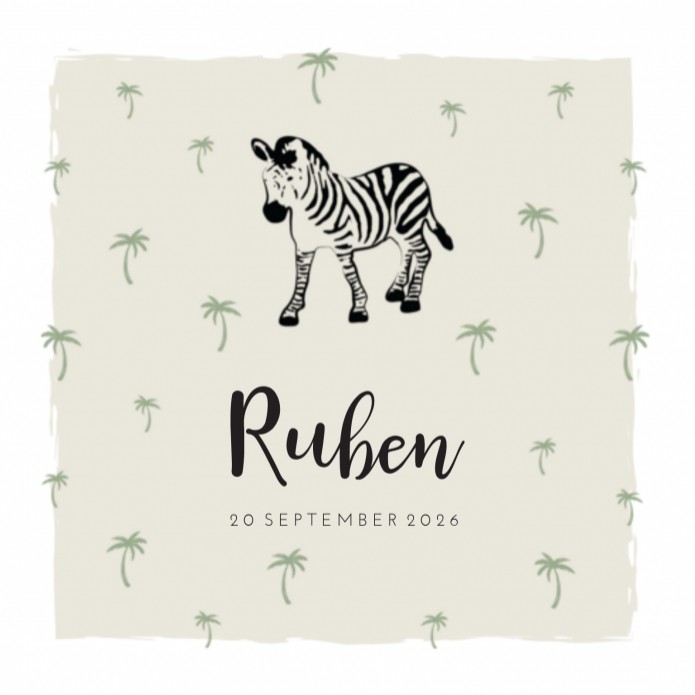 Geboortekaartje wilde dieren zebra Ruben Otis