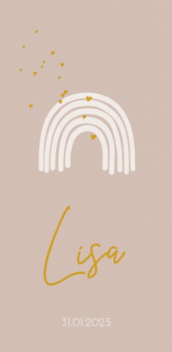 Geboortekaartje roze met regenboog wit Lisa