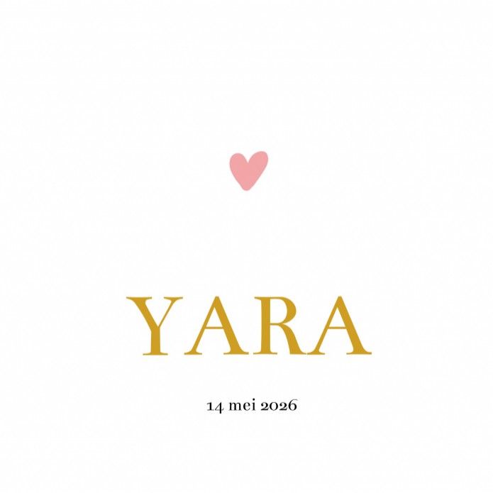 Geboortekaartje klassiek roze hartje Yara
