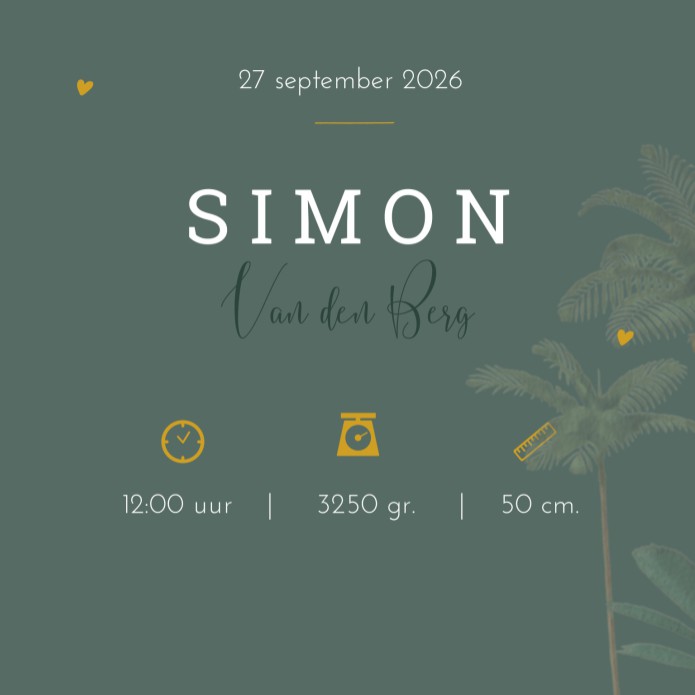 Geboortekaartje jongen groen botanical Simon