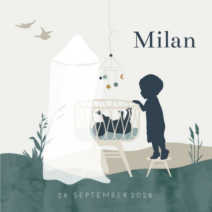 Geboortekaartje jongen silhouette wiegje Milan