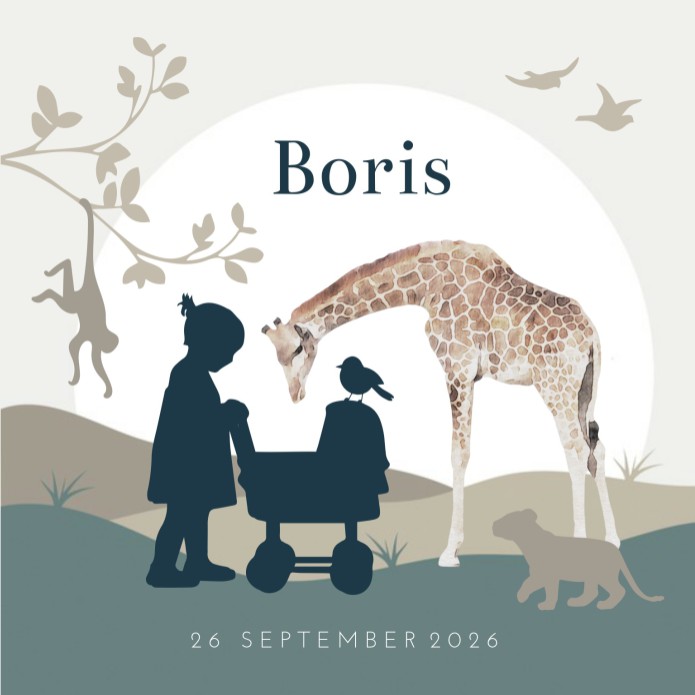 Geboortekaartje jongen silhouette giraf Boris