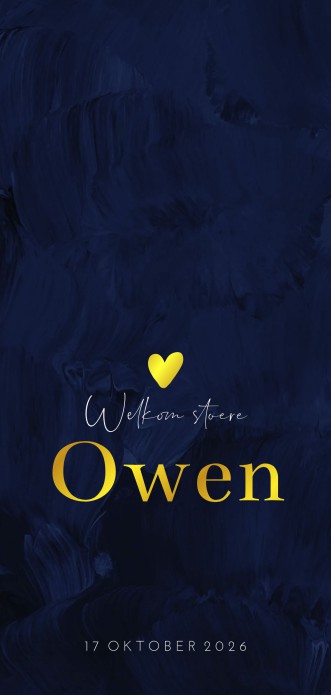 Geboortekaartje jongen blauw velvetlook Owen