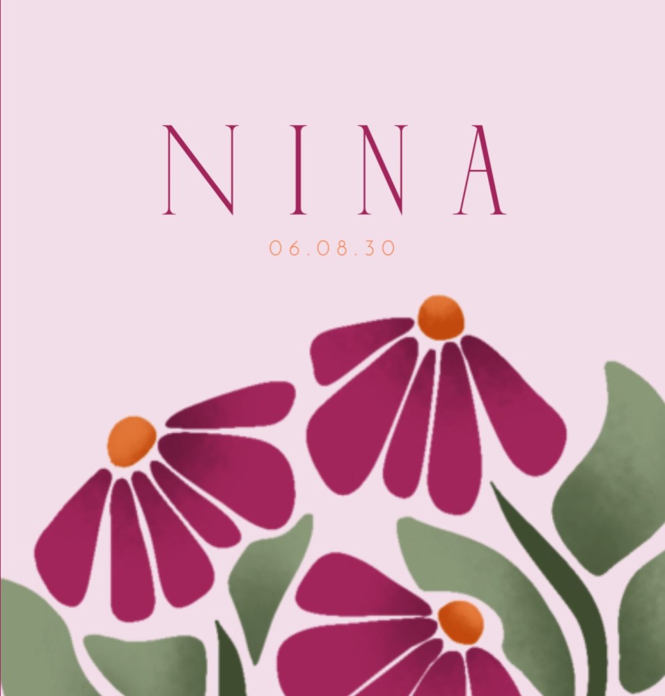 Geboortekaartjes meisje bloemen color blocking roze Nina