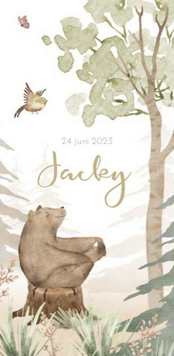 Geboortekaartje bos dieren beer aquarel neutraal Jacky voor