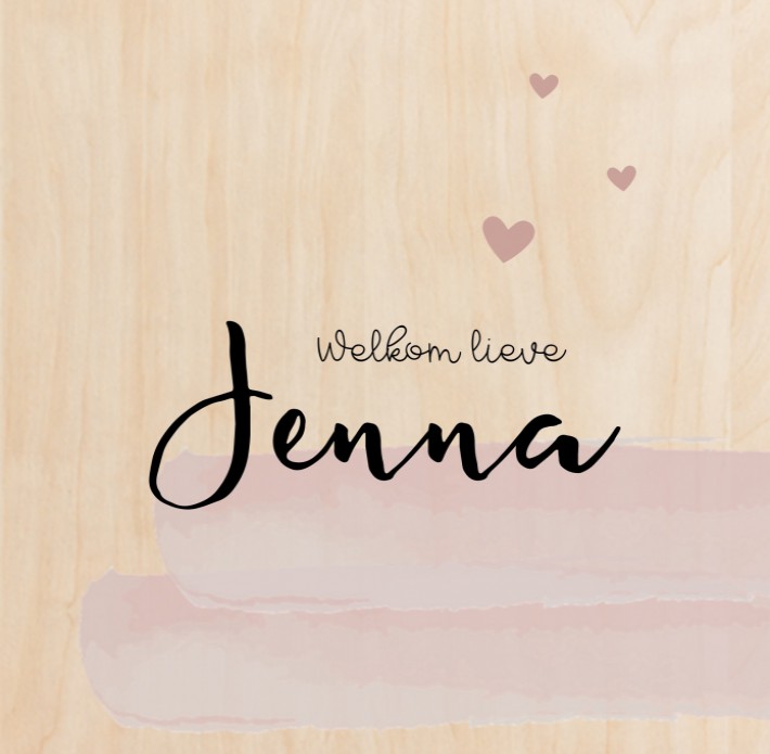 Geboortekaartje roze aquarel Jenna - op echt hout