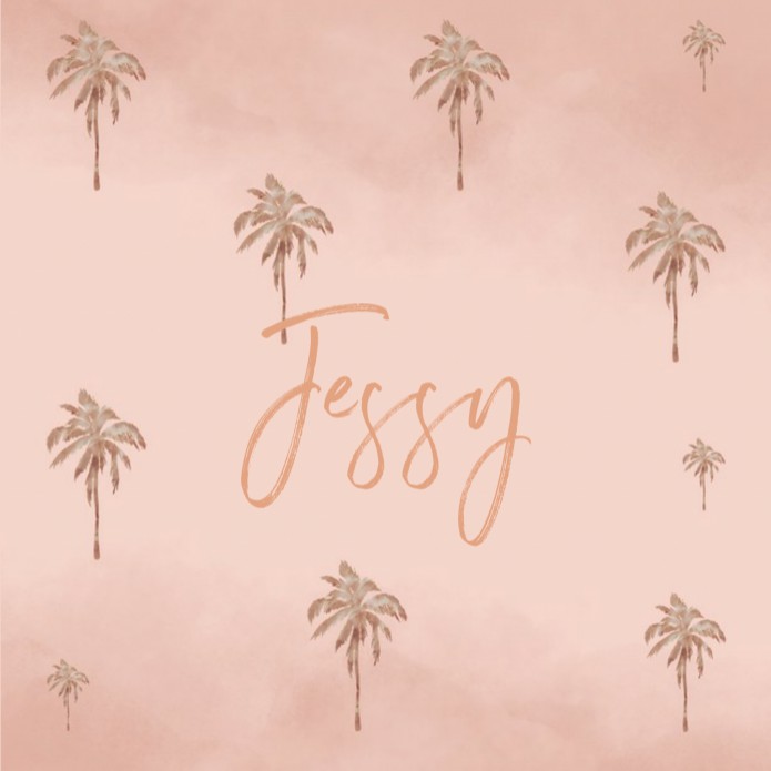 Geboortekaartje roze palmbomen Jessy - rosegoudfolie optioneel