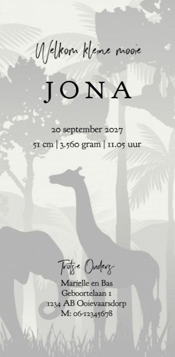 Geboortekaartje groene jungle Jona
