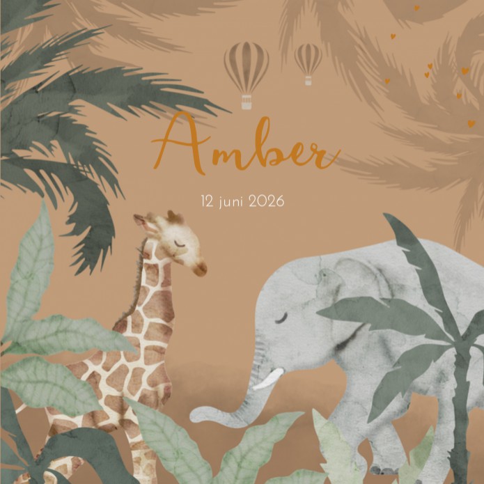 Terra jungle dieren geboortekaartje meisje koperfolie Amber