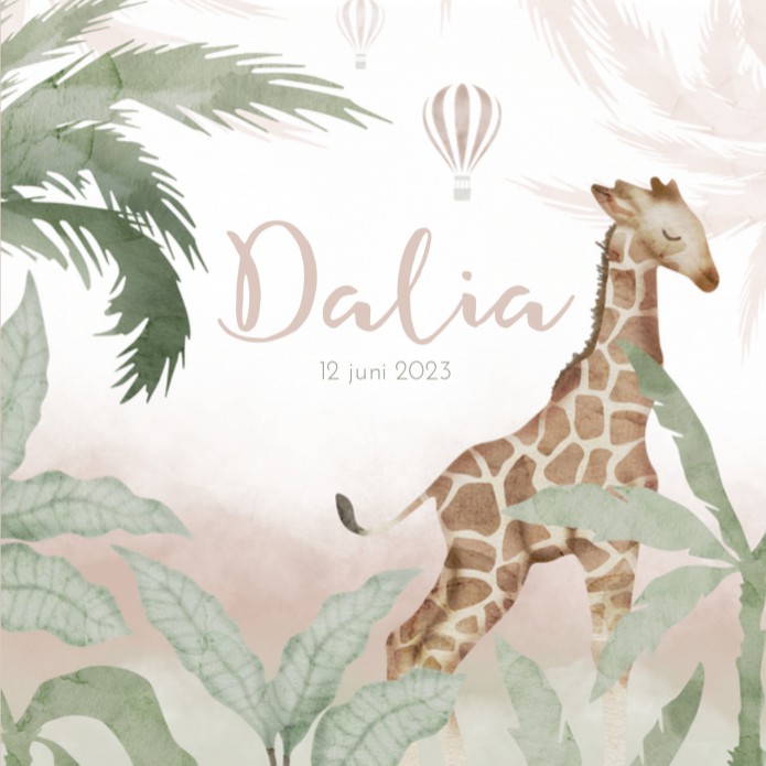 Geboortekaartje meisje giraf jungle Dalia voor