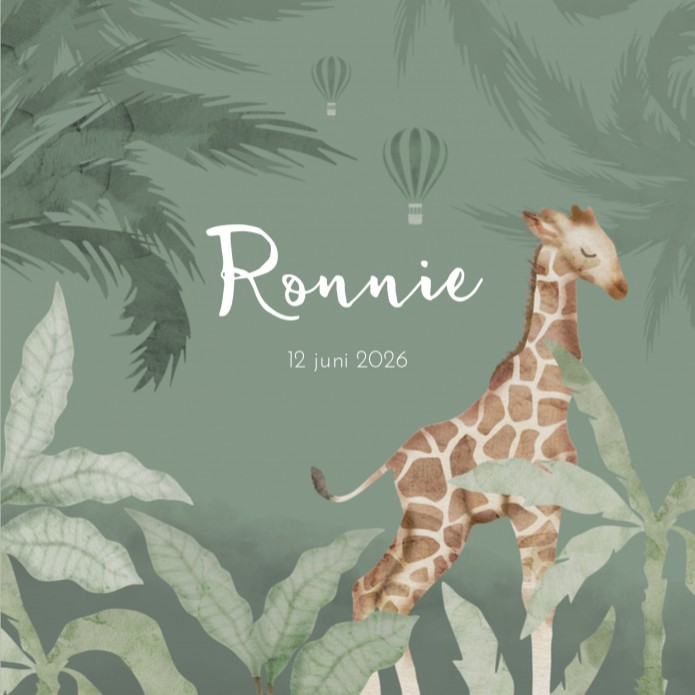 Geboortekaartje jongen groen jungle giraf Ronnie