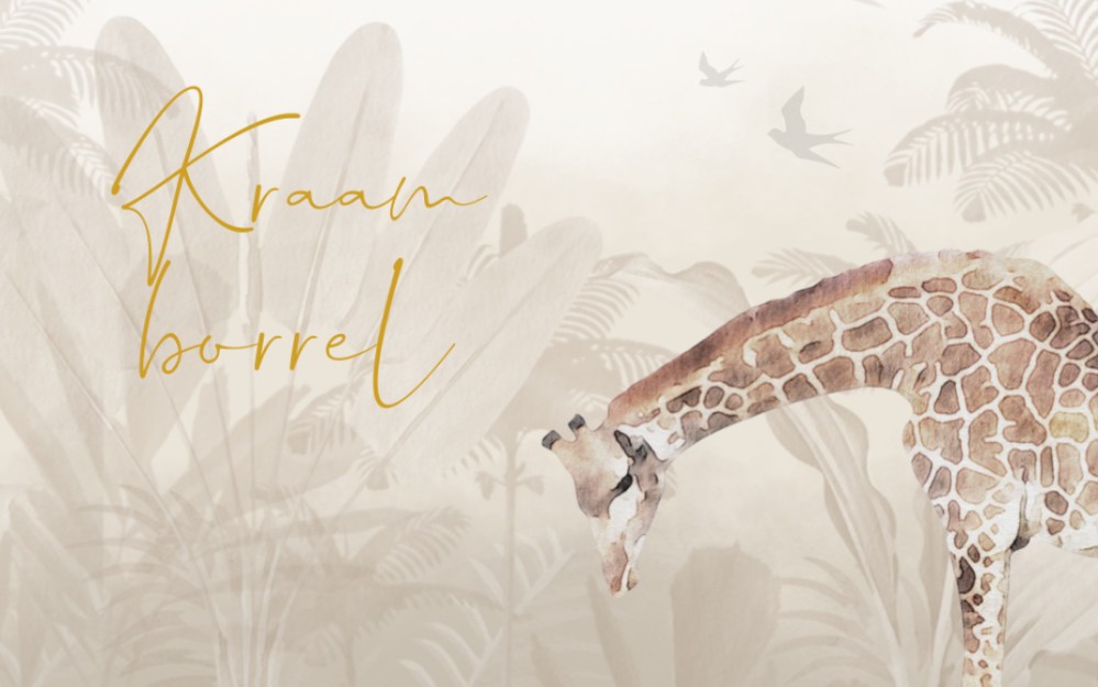 Kraamfeest uitnodiging neutraal giraf botanisch Joos