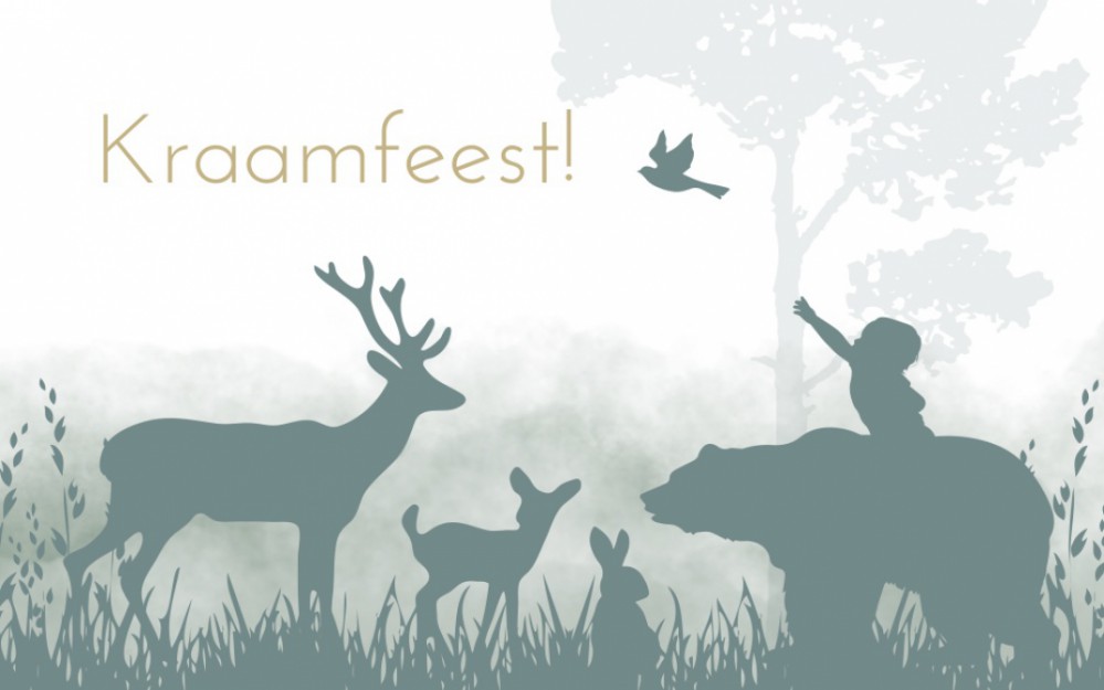 Kraamfeest uitnodiging silhouetten bosdieren jongen voor