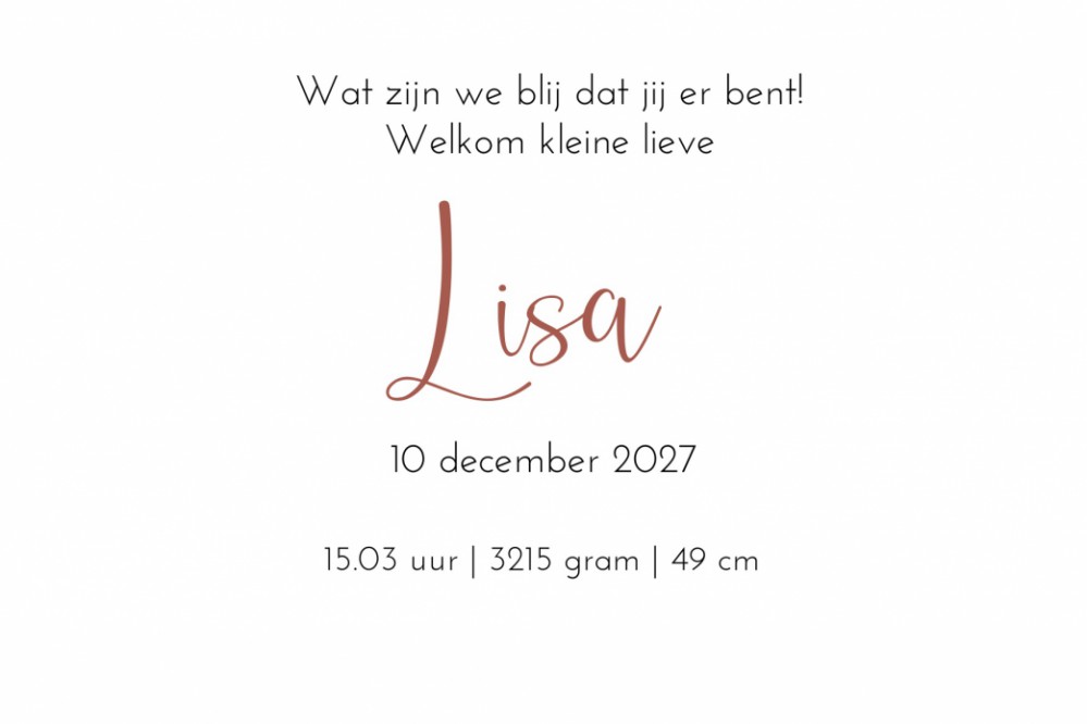 Geboortekaartje met foto en witfolie naam Lisa binnen