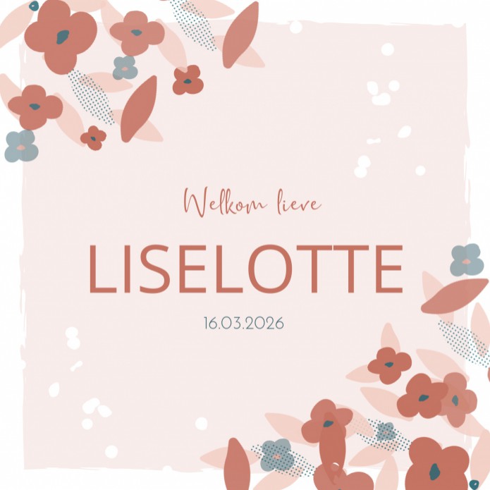 Geboortekaartje Prénatal meisje roze met bloemen Liselotte