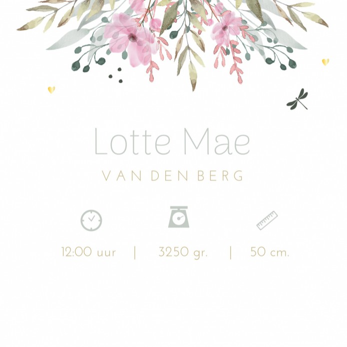 Geboortekaartje meisje botanical bloemen Lotte