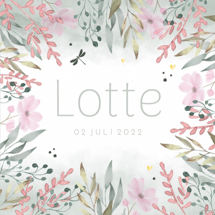 Geboortekaartje meisje botanical bloemen Lotte